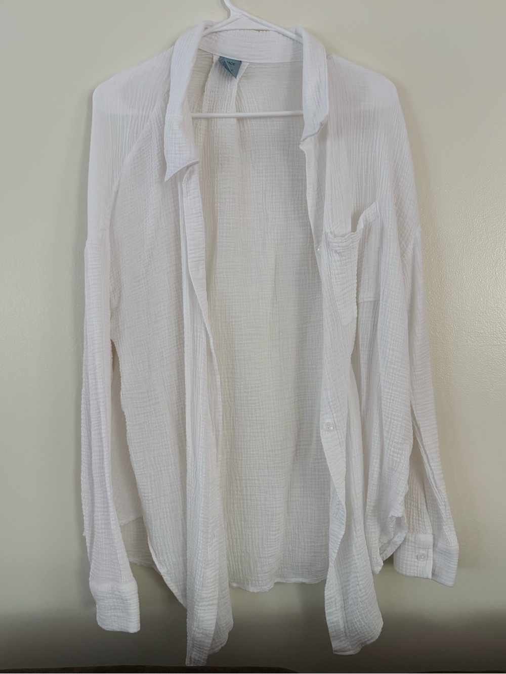 White Lightweight Gauze Button cover up